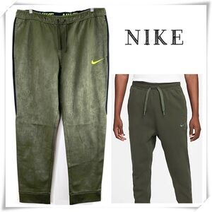 Nike Therma-Fit Green Geometric Print with Side Black Stripe Fleece Joggers